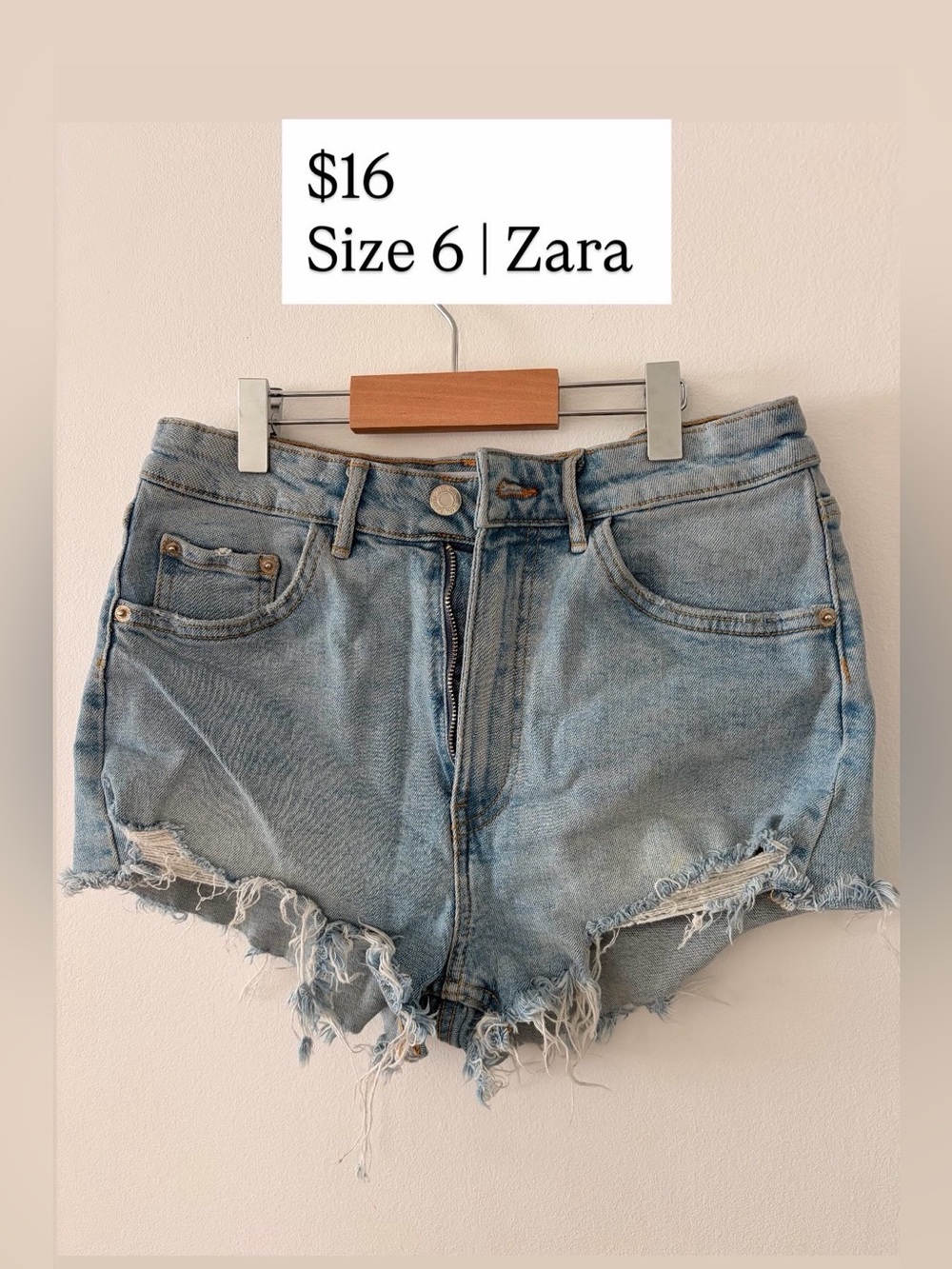 Zara Light Blue High Waist Distressed Denim Shorts